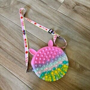 Pop It Fidget Crossbody Purse Kids Mini Pastel Rainbow Bunny Ears Strap